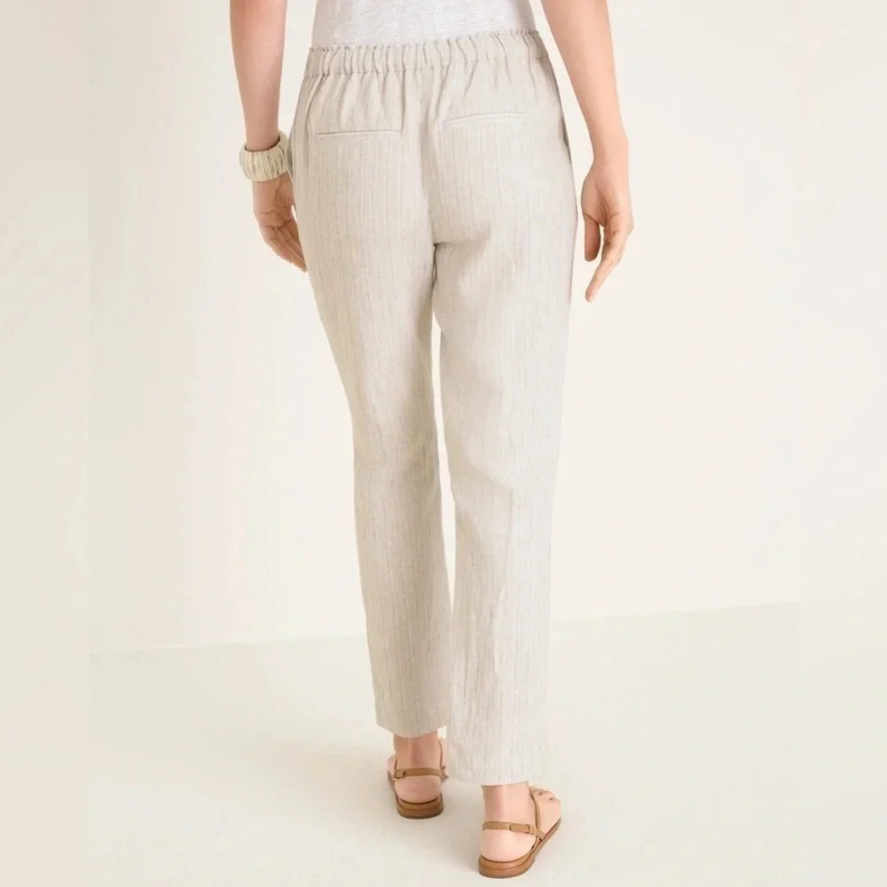 Chico’s Striped Linen Drawstring Pull On Ankle Pa… - image 2